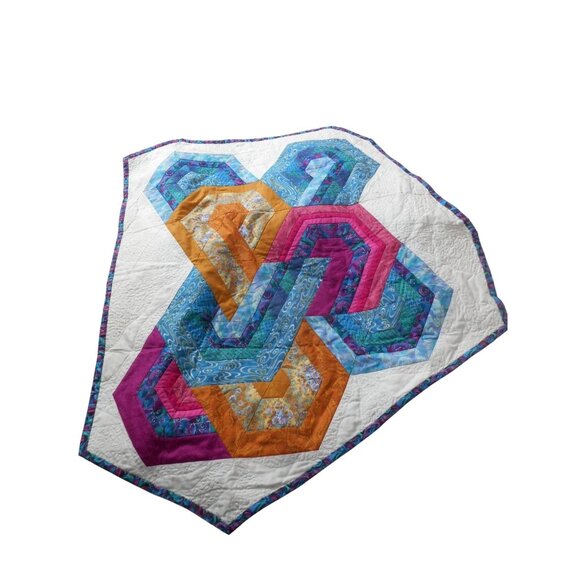 Vintage Patchwork Quilted Wall Hanging Multicolor Abstract Shape cosmic crystals - Picture 2 of 13